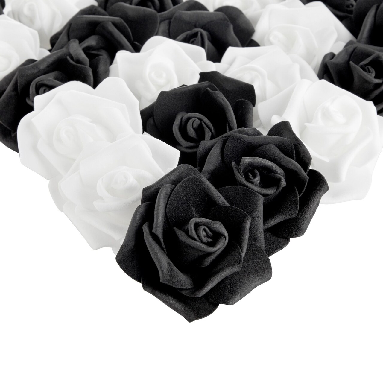 100 Pack Black and White Artificial Flowers, Bulk Stemless Fake Foam Roses for Decorations, DIY Crafts, Bouquets (3 In)
